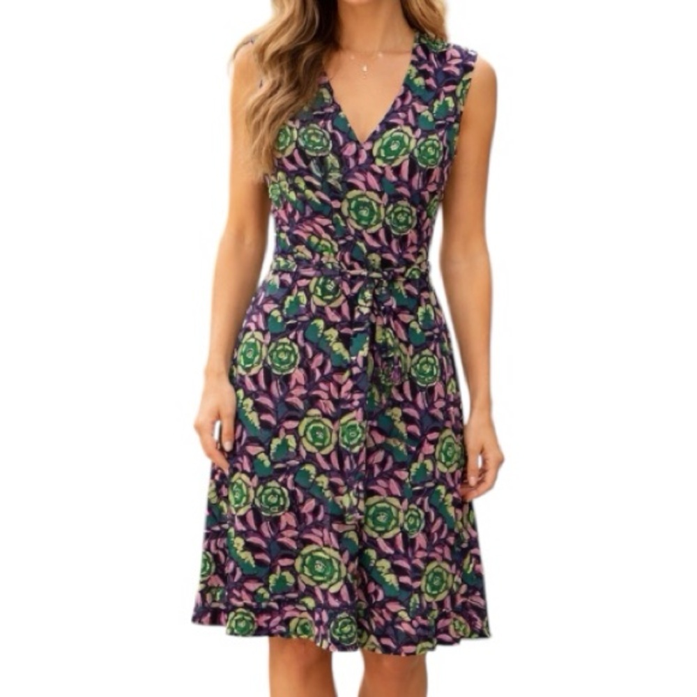 NWT Leota Adair Ruffle detail faux wrap ruffle hem dress Teal Green Sz XL